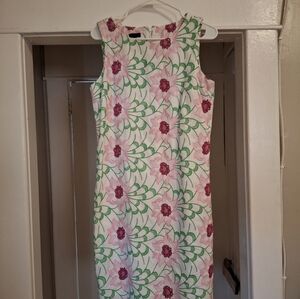 Talbots White Pink Green Floral Embroidered Sheath Dress Size 8
